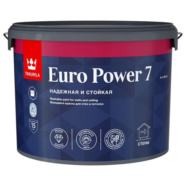 Краска интер. стойкая к мытью EURO POWER 7 A мат 9л