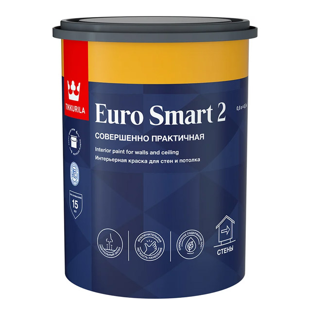 Краска интерьерная EURO SMART 2 A гл/мат 0,9л