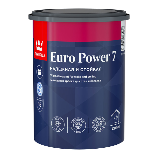 Краска интер. стойкая к мытью EURO POWER 7 C мат 0,9л