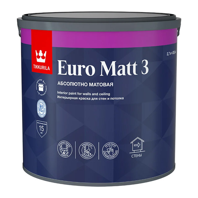 Краска интерьерная EURO MATT 3 A гл/мат 2,7л