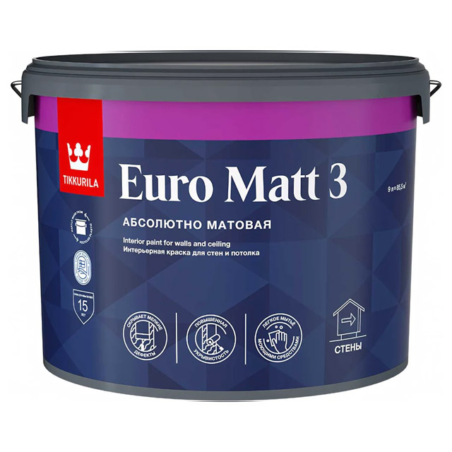 Краска интерьерная EURO MATT 3 A гл/мат 9л