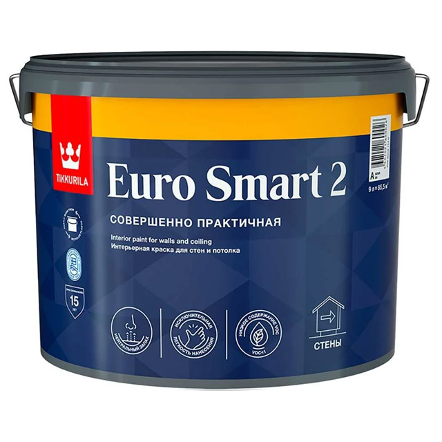 Краска интерьерная EURO SMART 2 A гл/мат 9л